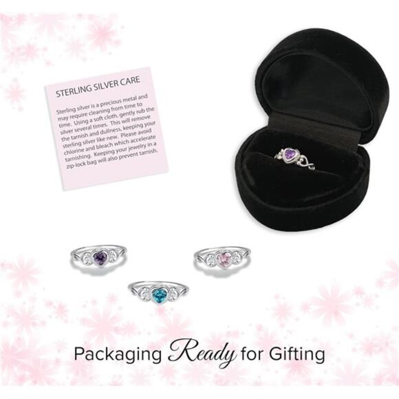 Precious Pieces Sterling Silver Simulated CZ Birthstone Baby Ring with Heart - Picture 4 of 6
